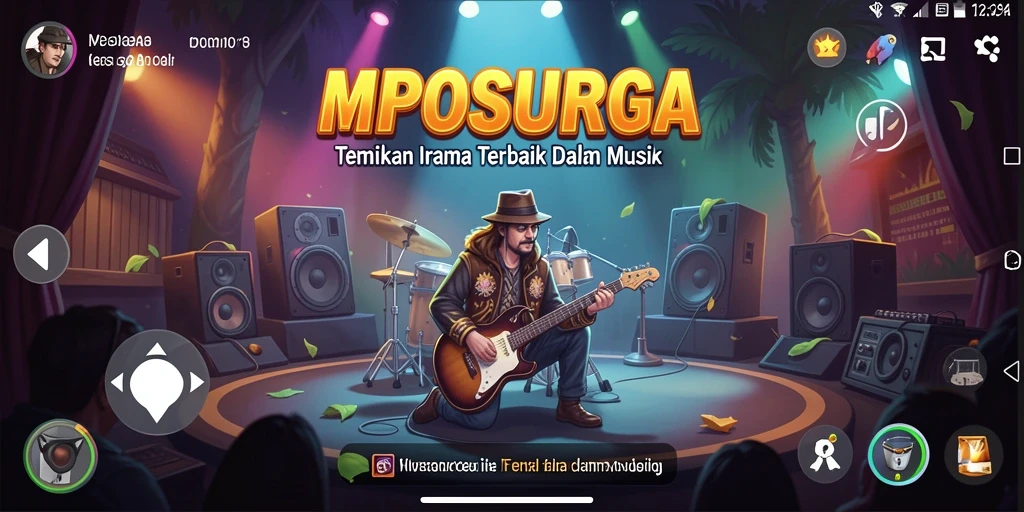 Screenshot gameplay <strong>MPOSURGA</strong> menampilkan interaksi pengguna dengan fitur musik.