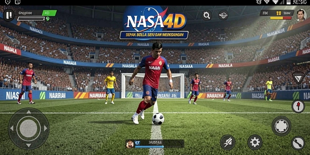 Screenshot utama gameplay <strong>NASA4D</strong> yang menampilkan aksi sepak bola yang seru.