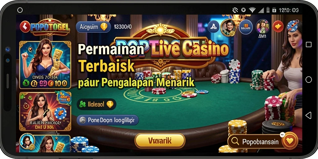 Gameplay seru di POPOTOGEL dengan dealer langsung dan suasana kasino.