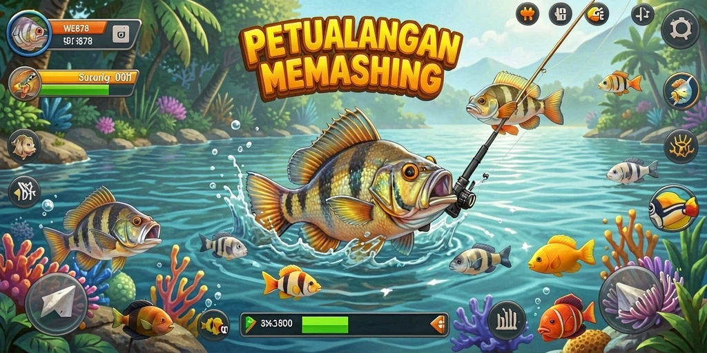 Gameplay WE878 yang menarik saat memancing di lokasi indah.
