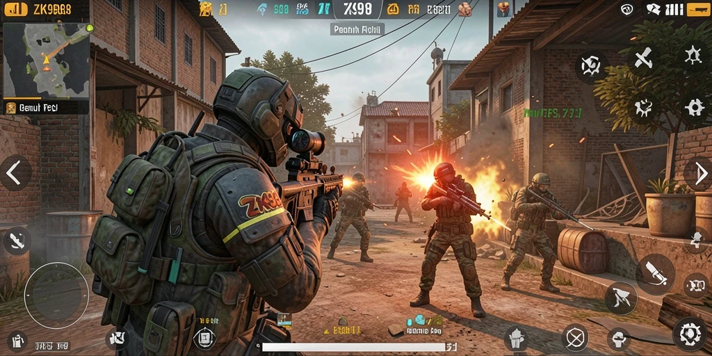 Tampilan gameplay menembak yang intens dan mendebarkan di ZK988.